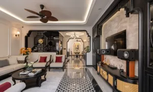 Nhà 4 tầng thiết kế giao thoa giữa tân cổ điển và Đông Dương Nhà 4 tầng thiết kế giao thoa giữa tân cổ điển và Đông Dương